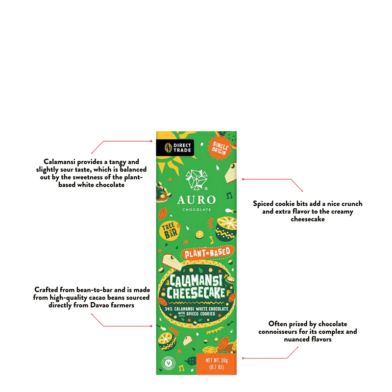 Auro Chocolate - Calamansi Cheesecake 34% White Chocolate with Spiced Cookie Plant-Based Bar 20g