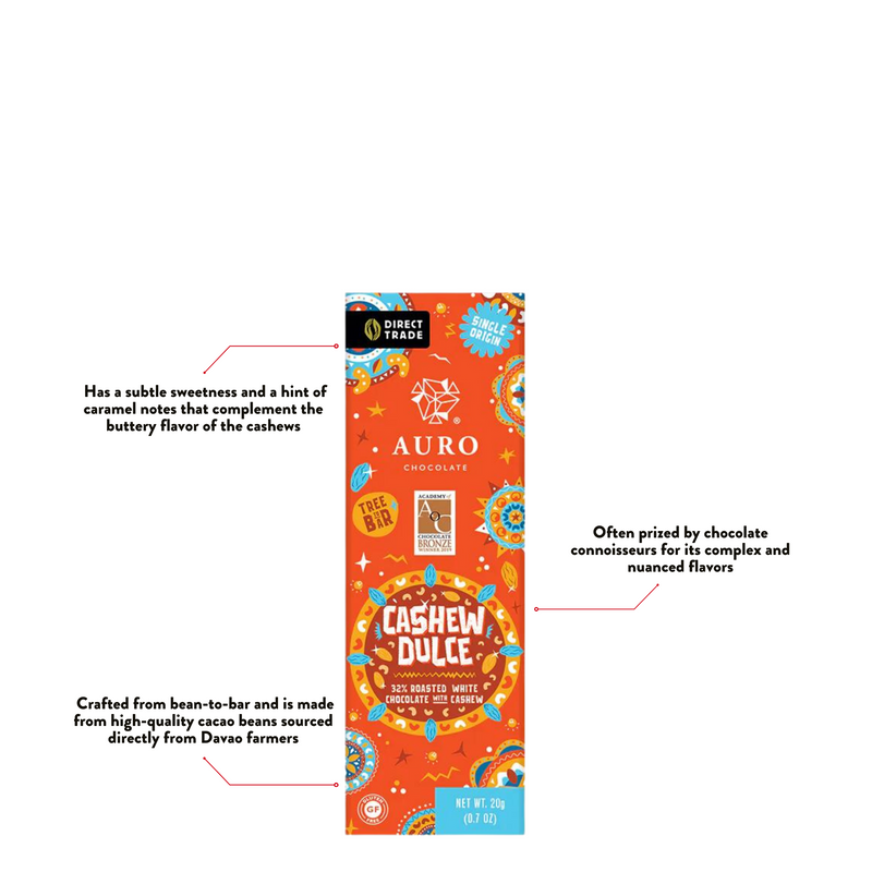 Auro Chocolate - Cashew Dulce 32% Roasted White Chocolate with Cashew Bar 20g