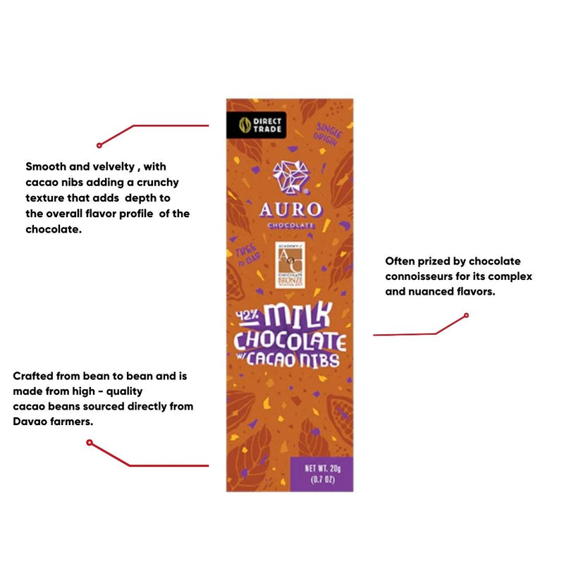Auro Chocolate - 42% Milk Chocolate with Cacao Nibs Bar 20g