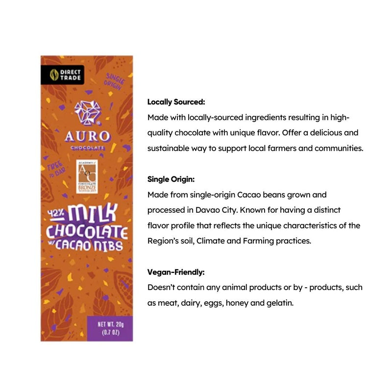 Auro Chocolate - 42% Milk Chocolate with Cacao Nibs Bar 20g