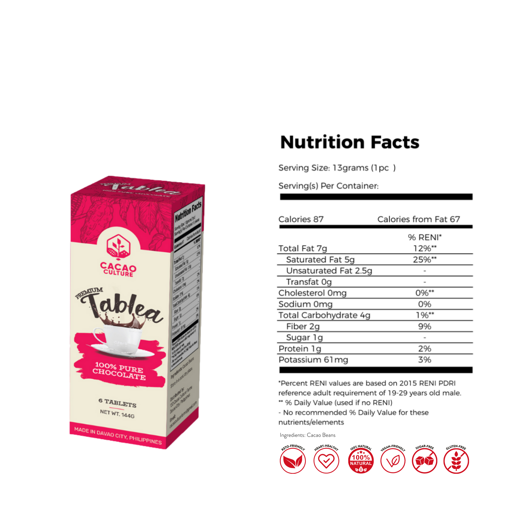 Tablea Premium Cacao Culture - Premium Chocolate Tablea (100% Pure) 72g