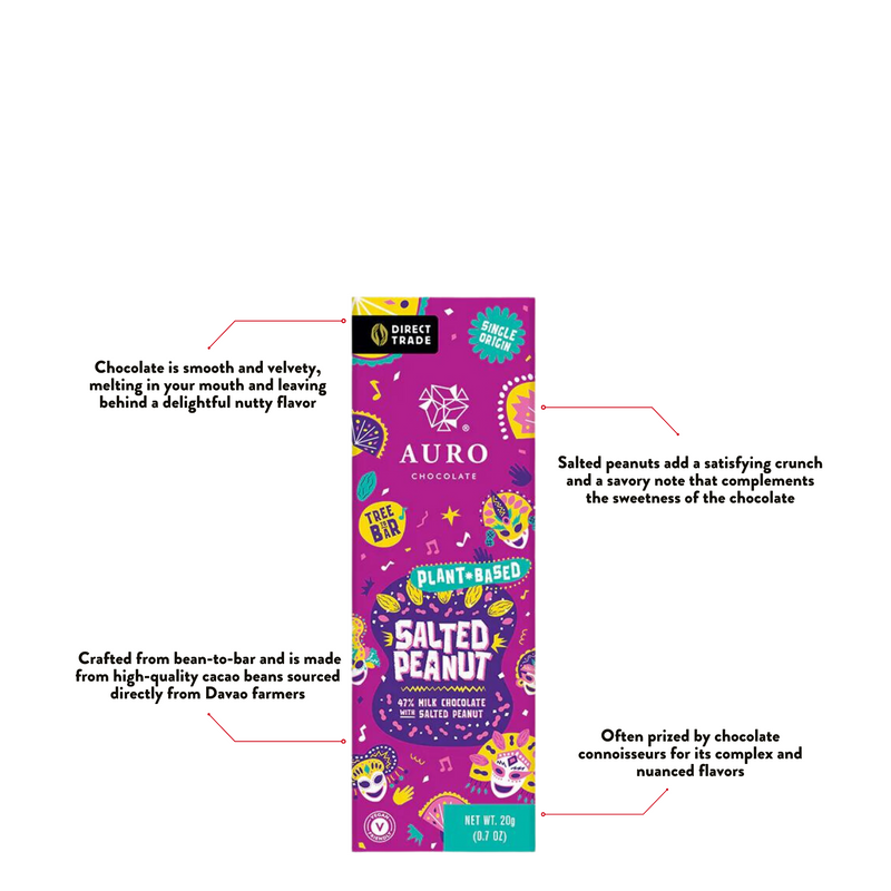 Auro Chocolate - Salted Peanut 47% Milk Chocolate with Salted Peanut Plant-Based Bar 20g