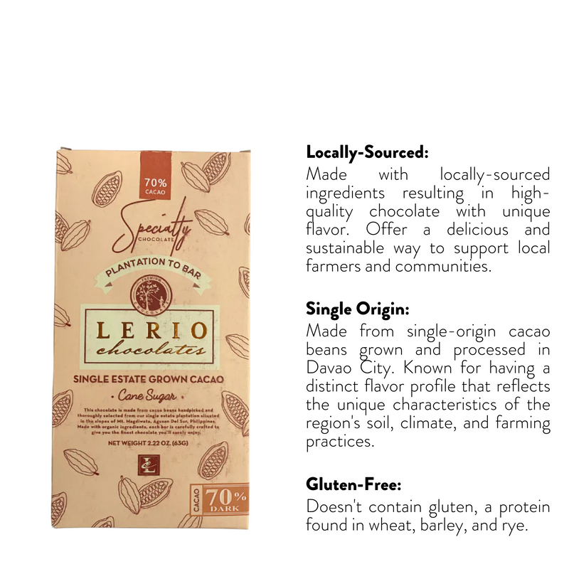 Lerio Chocolate - 70% Dark Chocolate Bar 63g