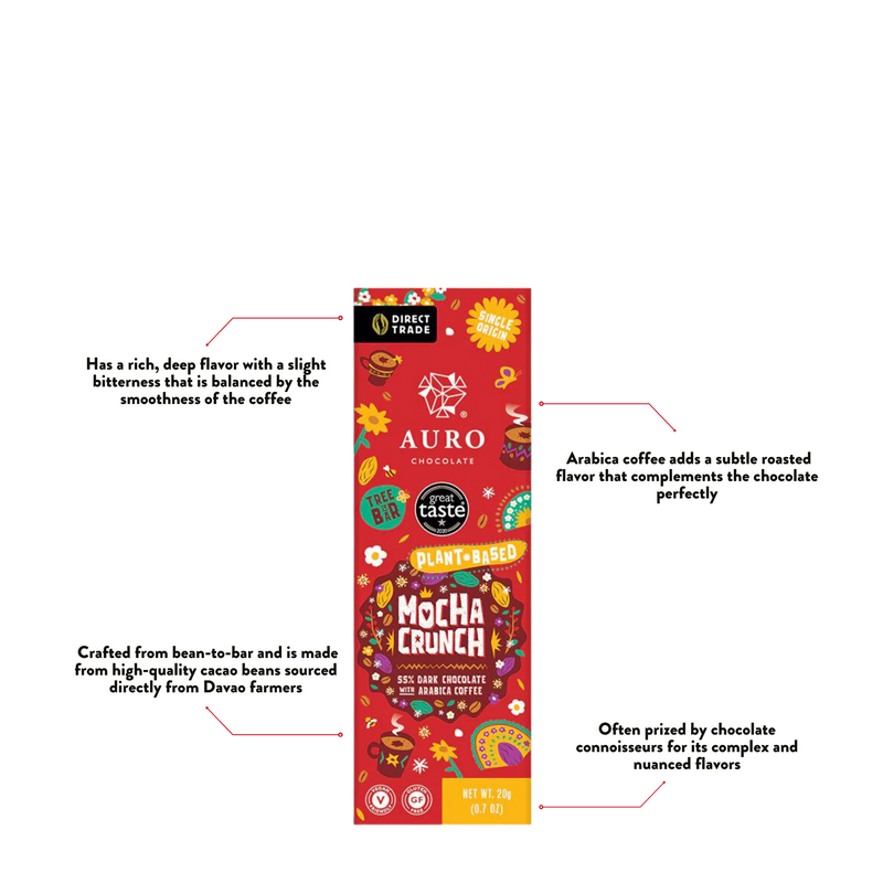 Auro Chocolate - Mocha Crunch 55% Dark Chocolate Arabica Coffee Plant-Based Bar 20g