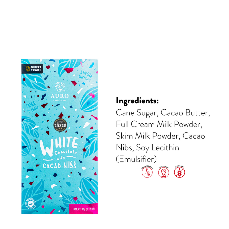Auro Chocolate - 32% White Chocolate with Cacao Nibs Bar 60g