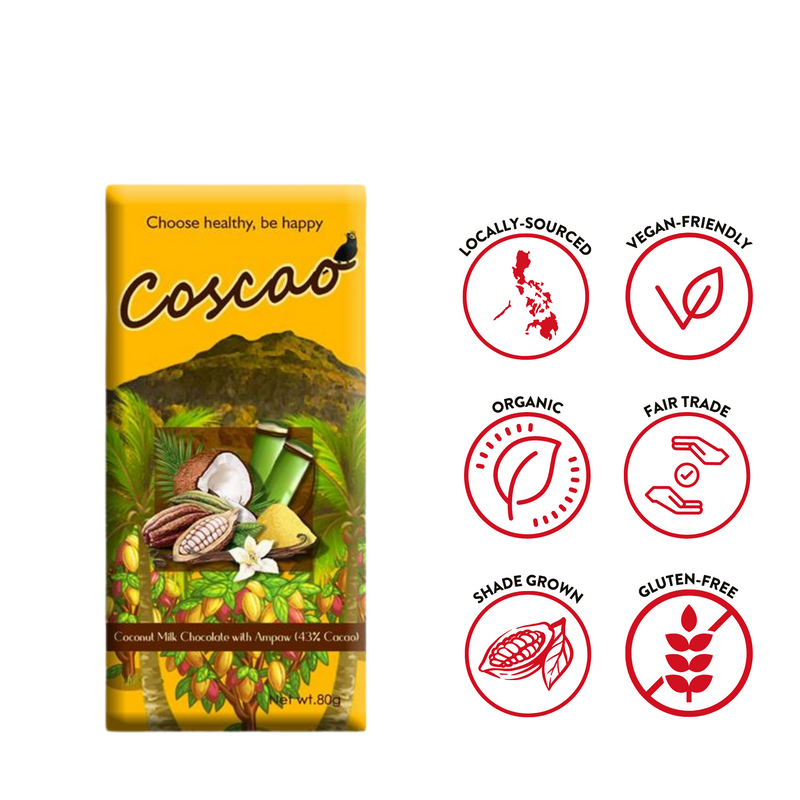 Coscao Chocolate - 43% Coconut Milk Chocolate with Puffed Rice Bar 80g
