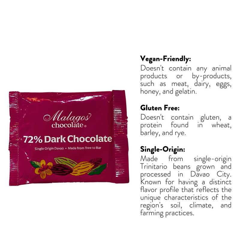 Malagos Chocolate - 72% Dark Chocolate Bar 25g