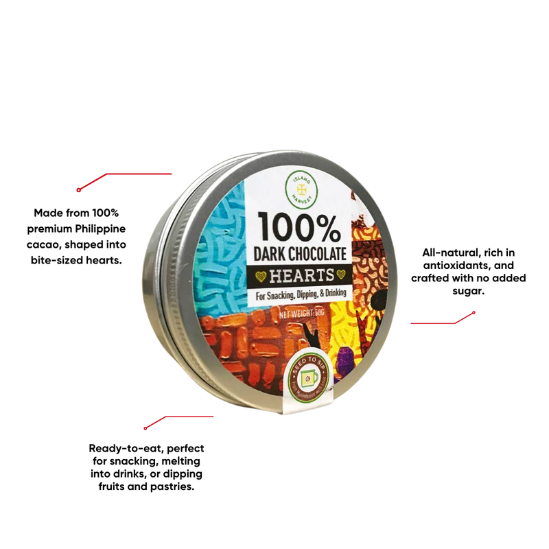 Island Harvest - 100% Dark Chocolate Hearts 50g