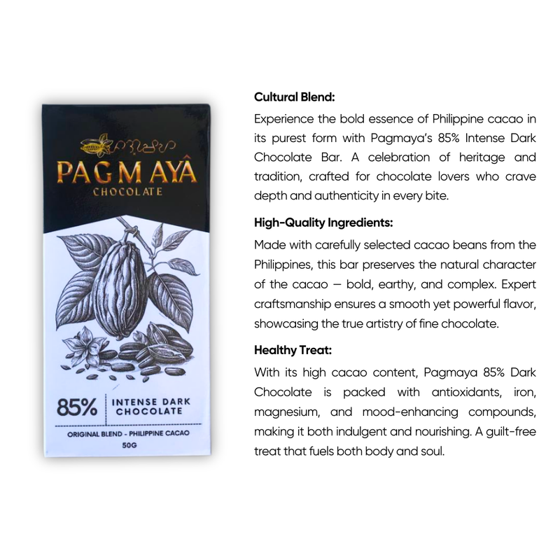 Cacao Culture| Pagmaya - 85% Intense Dark Chocolate Bar 50g