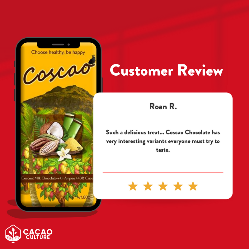 Coscao Chocolate - 43% Coconut Milk Chocolate with Puffed Rice Bar 80g