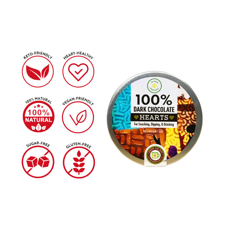 Island Harvest - 100% Dark Chocolate Hearts 50g
