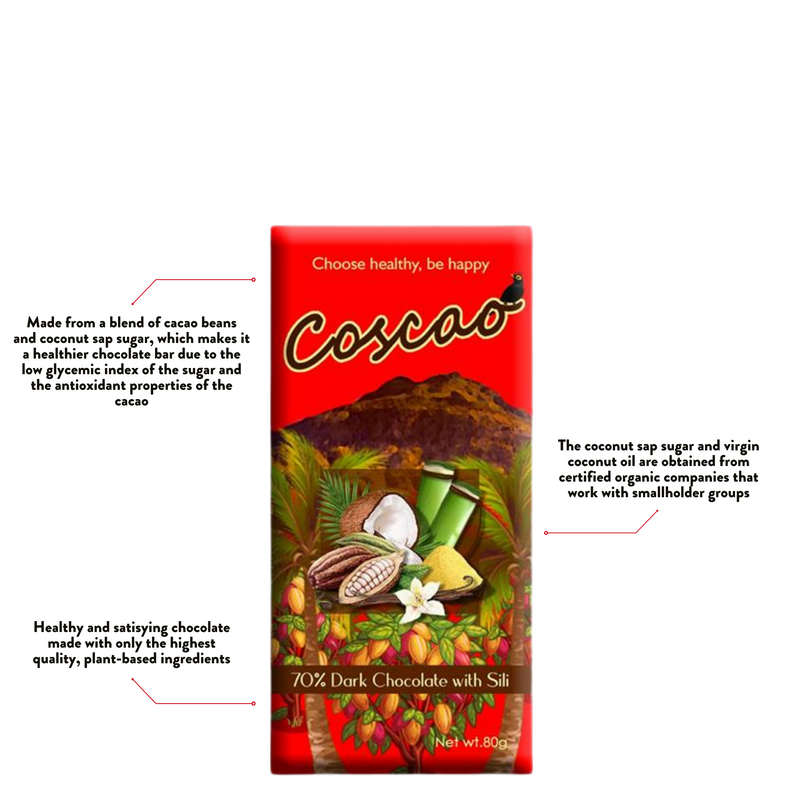 Coscao Chocolate - 70% Dark Chocolate with Sili Bar 80g