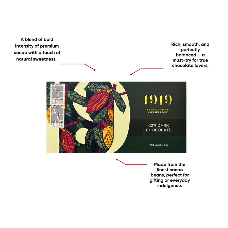 1919 Chocolate - 62% Dark Chocolate 65g