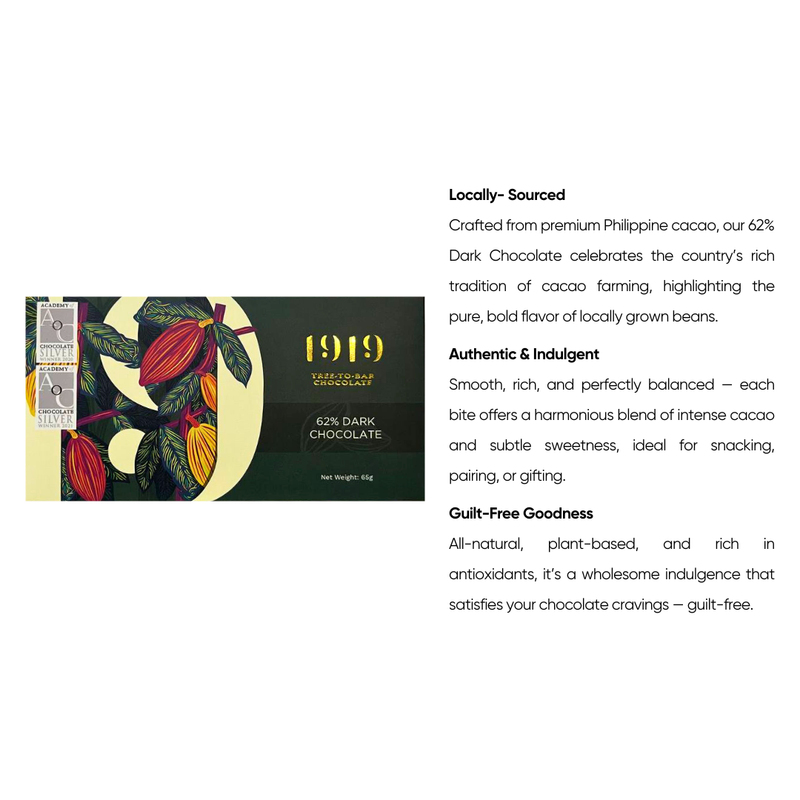 1919 Chocolate - 62% Dark Chocolate 65g
