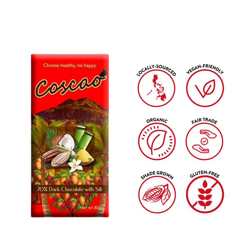 Coscao Chocolate - 70% Dark Chocolate with Sili Bar 80g