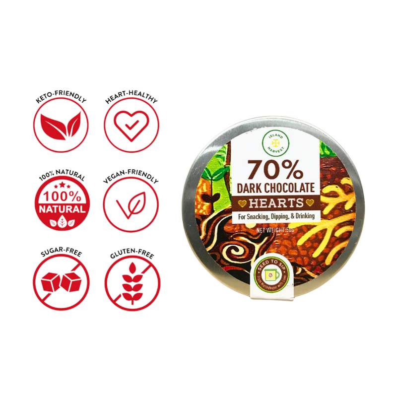 Island Harvest - 70% Dark Chocolate Hearts 50g