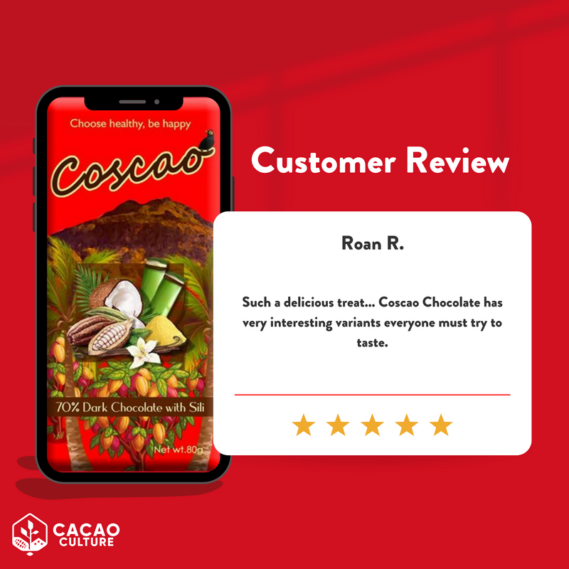 Coscao Chocolate - 70% Dark Chocolate with Sili Bar 80g