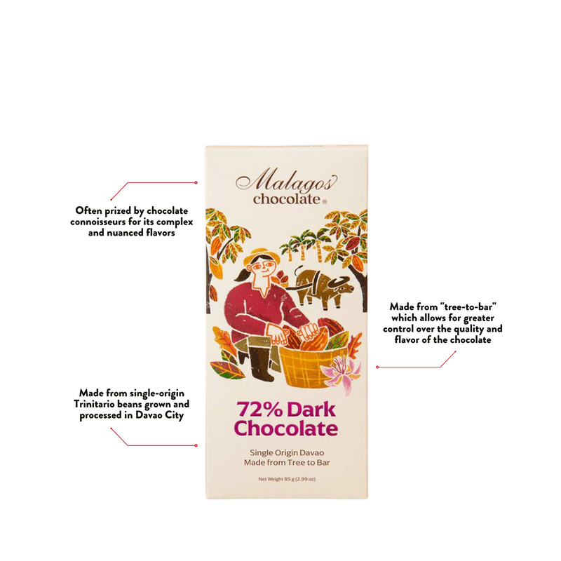 Malagos Chocolate - 72% Dark Chocolate Bar 85g