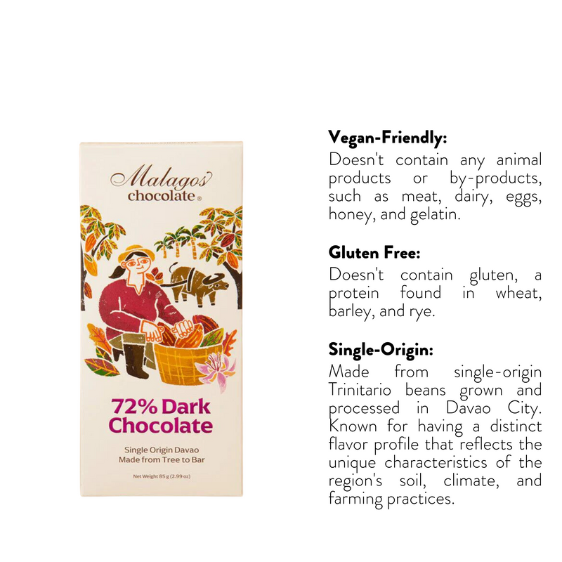 Malagos Chocolate - 72% Dark Chocolate Bar 85g