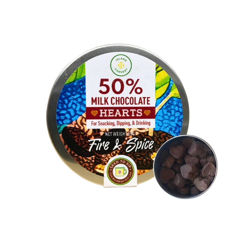 Island Harvest - 50% Milk Chocolate Hearts Fire and Spice 50g
