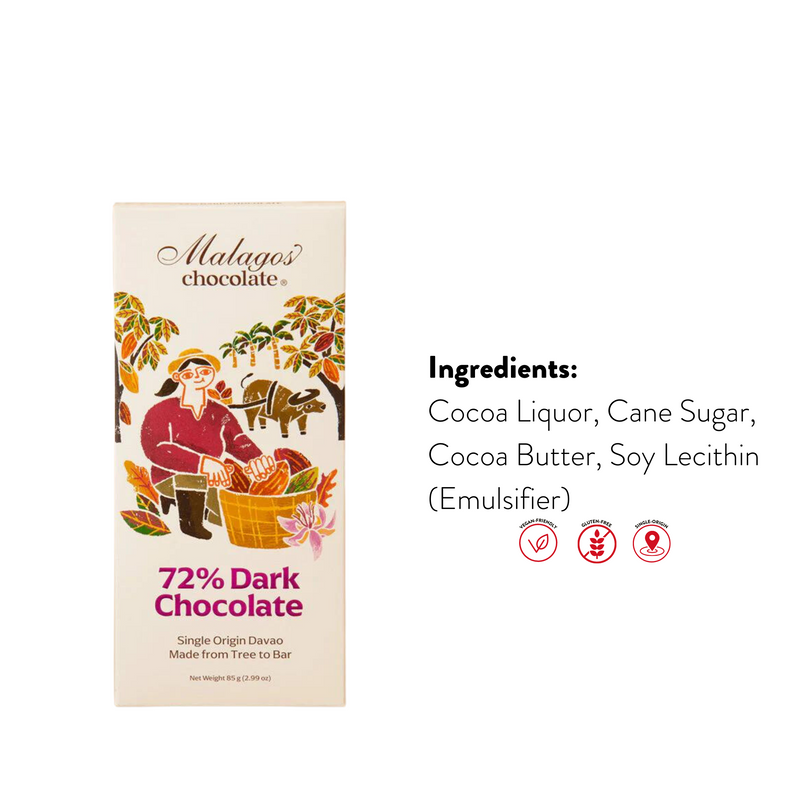 Malagos Chocolate - 72% Dark Chocolate Bar 85g