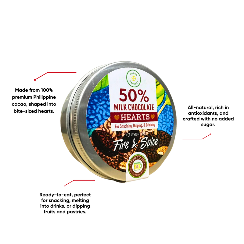 Island Harvest - 50% Milk Chocolate Hearts Fire and Spice 50g