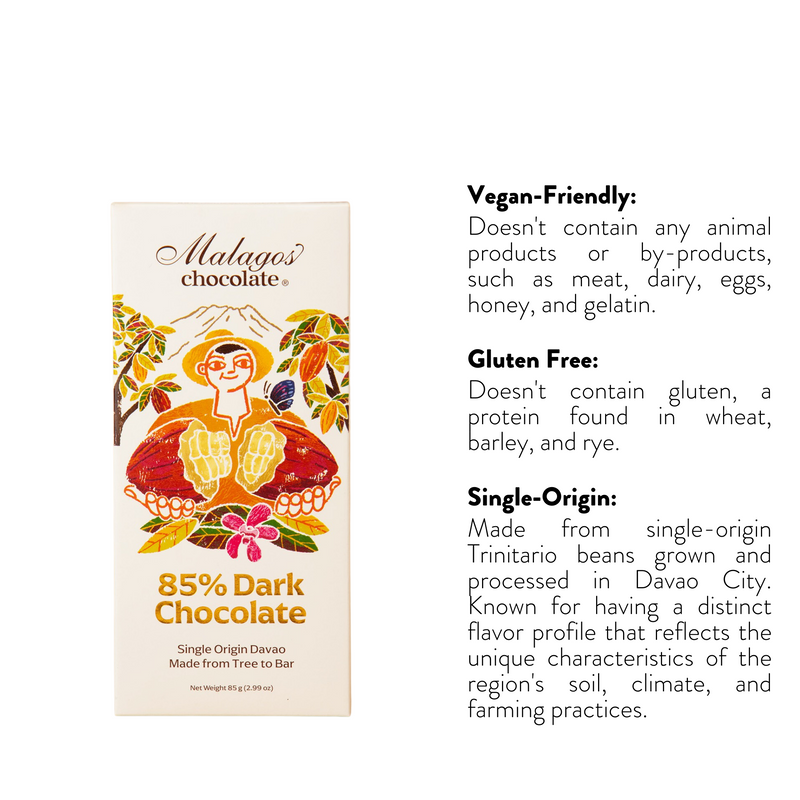 Malagos Chocolate - 85% Dark Chocolate Bar 85g