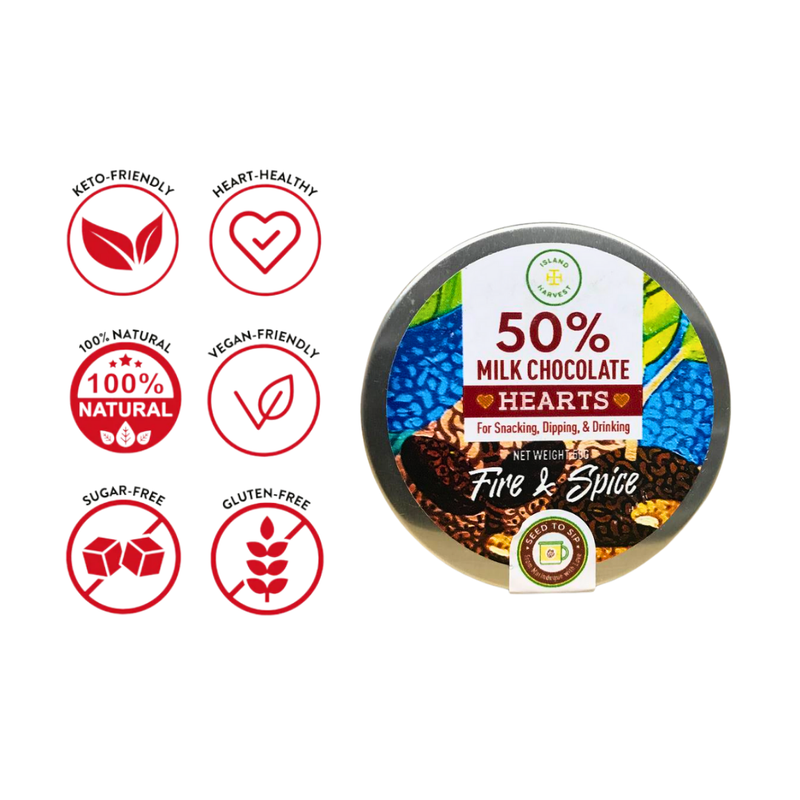 Island Harvest - 50% Milk Chocolate Hearts Fire and Spice 50g