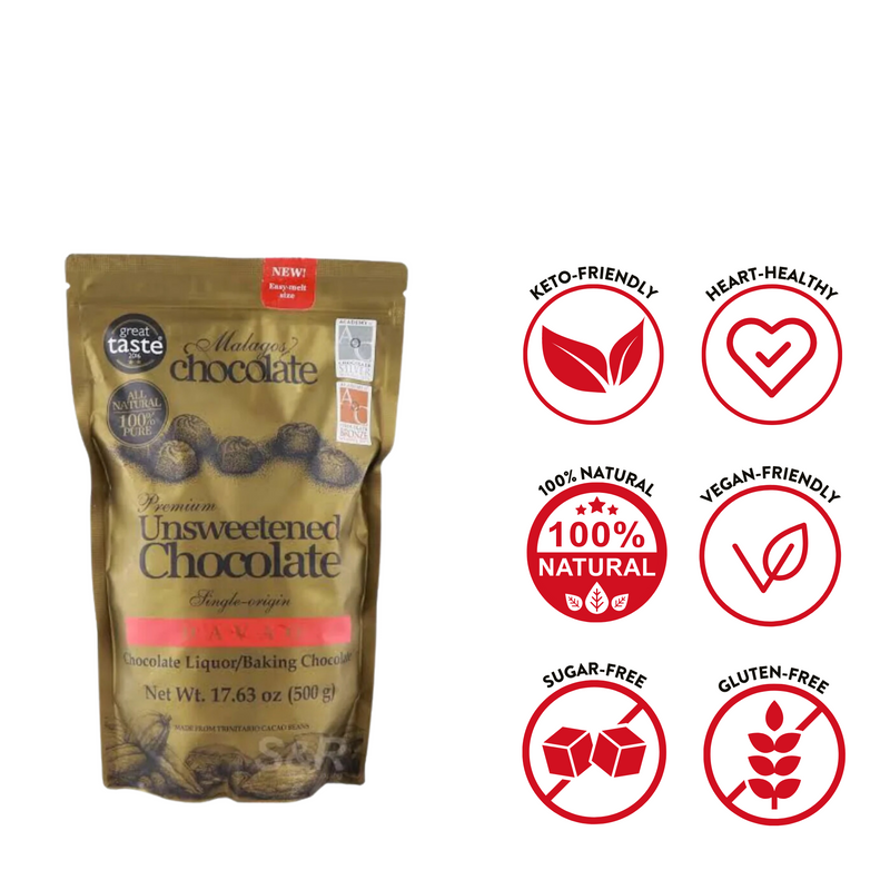 Malagos Chocolate - 100% Premium Unsweetened Chocolate (Tablea) 500g