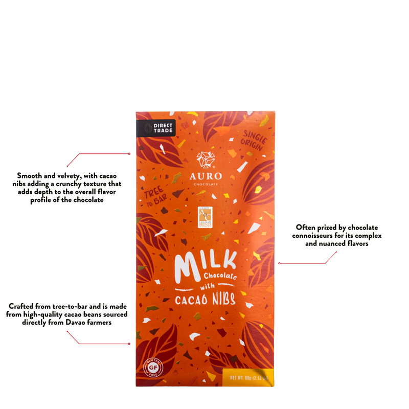 Auro Chocolate - 42% Milk Chocolate with Cacao Nibs Bar 60g