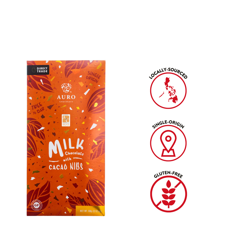 Auro Chocolate - 42% Milk Chocolate with Cacao Nibs Bar 60g