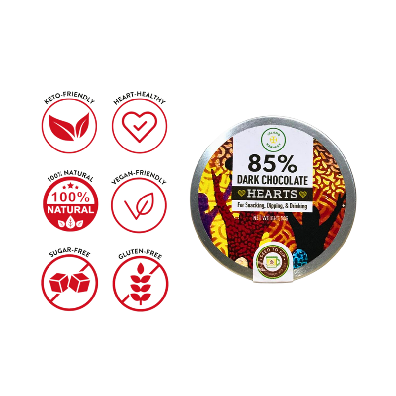 Island Harvest - 85% Dark Chocolate Hearts 50g
