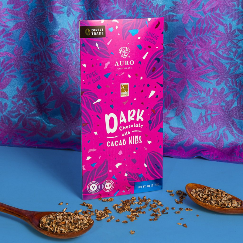 Auro Chocolate - 64% Dark Chocolate with Cacao Nibs 60g