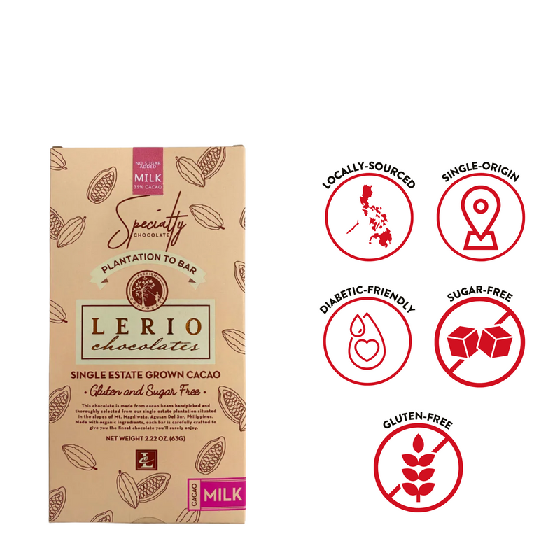 Lerio Chocolate - 35% Sugar-Free Milk Chocolate Bar 63g