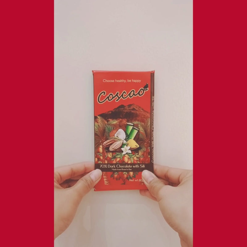 Coscao Chocolate - 70% Dark Chocolate with Sili Bar 80g