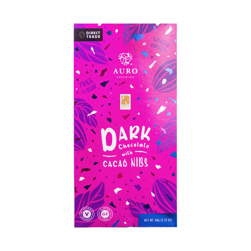 Auro Chocolate - 64% Dark Chocolate with Cacao Nibs 60g