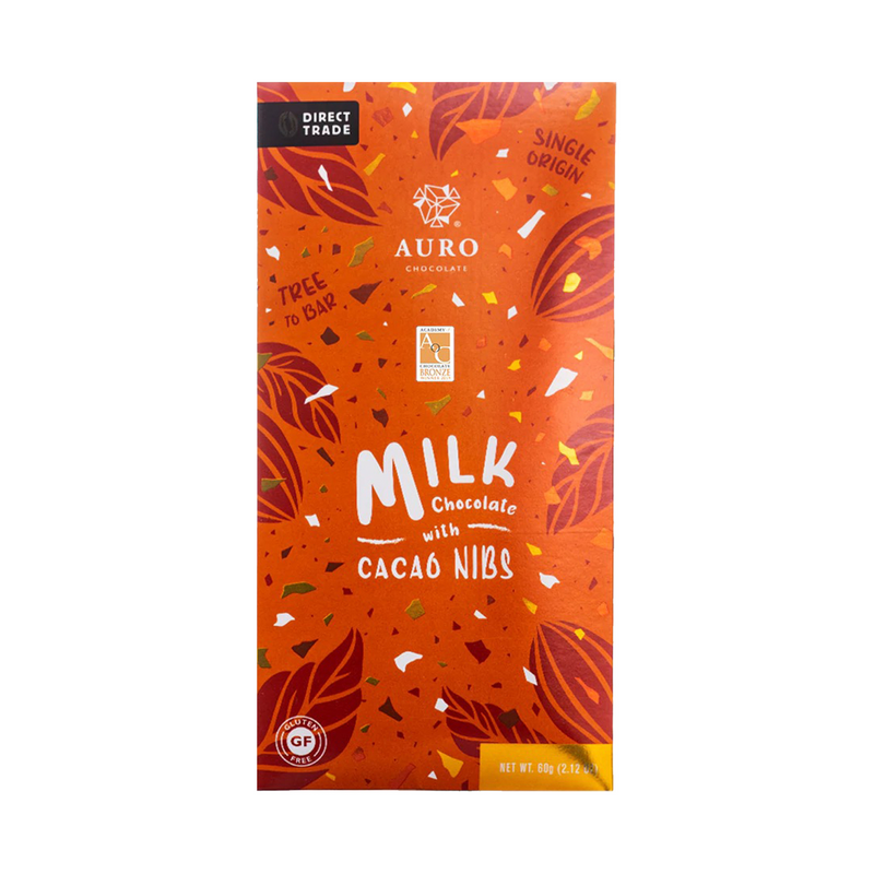 Auro Chocolate - 42% Milk Chocolate with Cacao Nibs Bar 60g