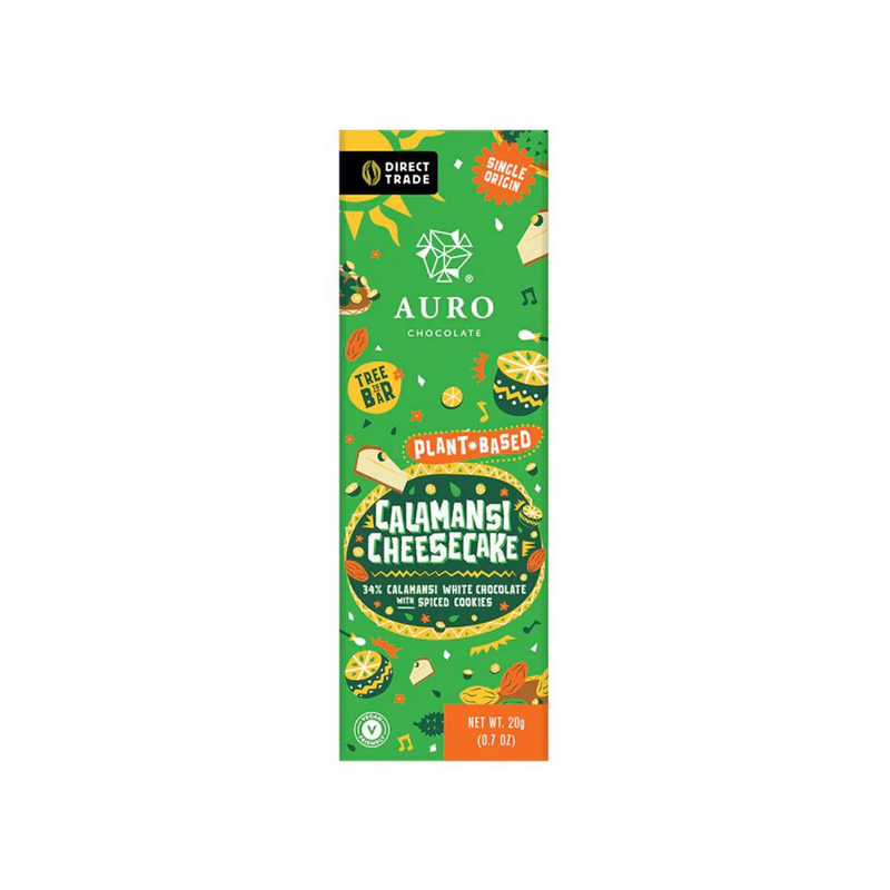 Auro Chocolate - Calamansi Cheesecake 34% White Chocolate with Spiced Cookie Plant-Based Bar 20g