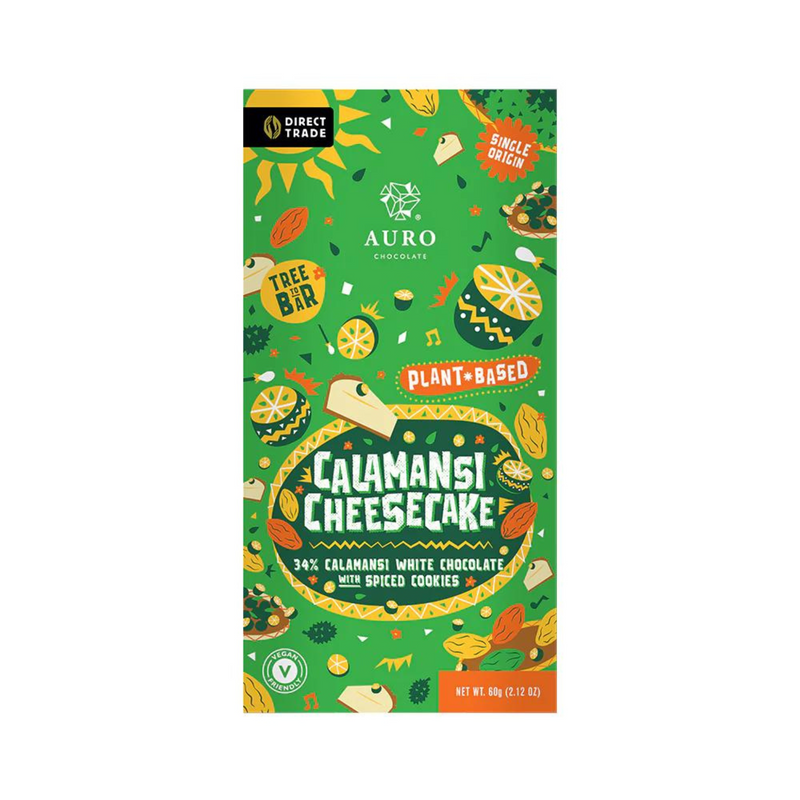 Auro Chocolate - Calamansi Cheesecake 34% White Chocolate with Spiced Cookie Plant-Based Bar 60g