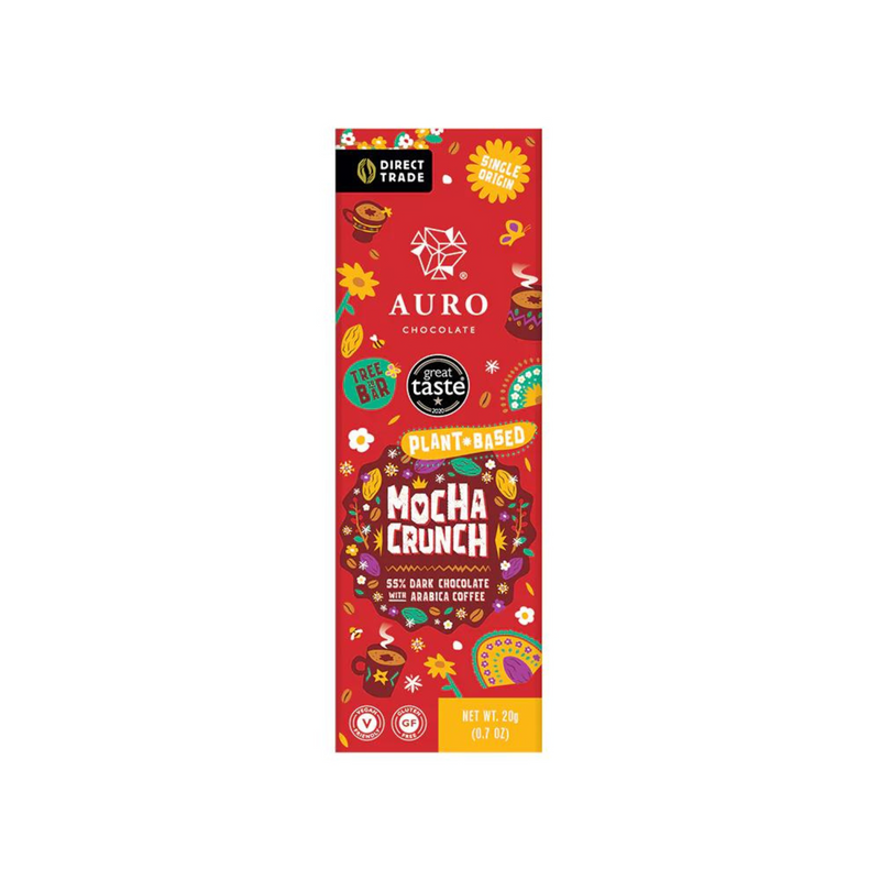 Auro Chocolate - Mocha Crunch 55% Dark Chocolate Arabica Coffee Plant-Based Bar 20g