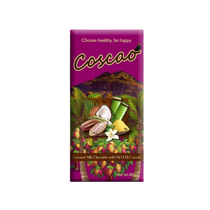 Coscao Chocolate - 43% Coconut Milk Chocolate with Pili Bar 80g